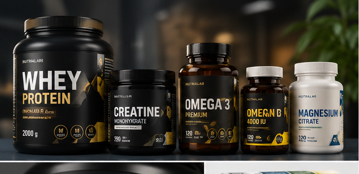 Linia etykiet na suplementy diety — Whey, Omega 3, Creatine