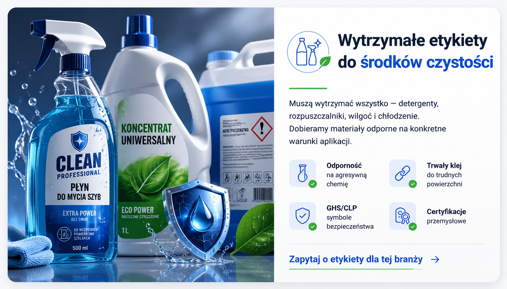 Wytrzymałe etykiety do środków czystości